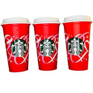 Starbucks 2021 Holiday Red Ribbon Reusable Hot Cups Set of 3 50th Anniversary